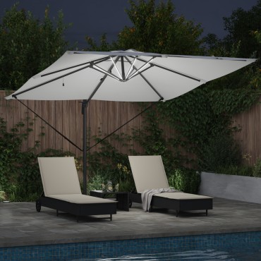 vidaXL Ομπρέλα Roma με LEDs Άμμος 286x285x270 εκ. Αλουμίνιο