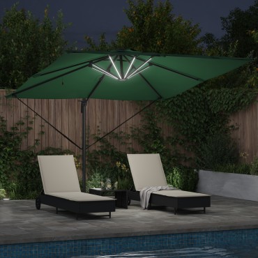 vidaXL Ομπρέλα με Βραχίονα Ρομα με LED Πράσινη 286x285x270 εκ Αλουμίνιο