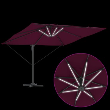 vidaXL Ομπρέλα με Βραχίονα Roma με LEDs Μπορντό 286x285x270 εκ. Αλουμίνιο