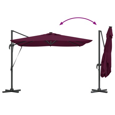 vidaXL Ομπρέλα με Βραχίονα Roma με LEDs Μπορντό 286x285x270 εκ. Αλουμίνιο