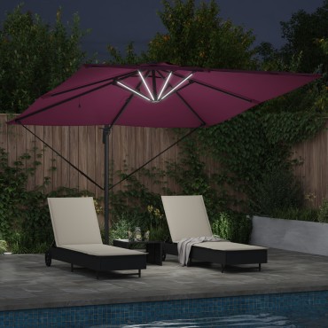 vidaXL Ομπρέλα με Βραχίονα Roma με LEDs Μπορντό 286x285x270 εκ. Αλουμίνιο