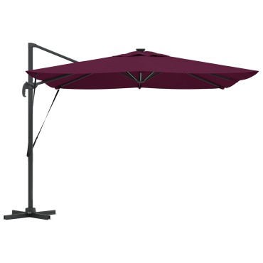 vidaXL Ομπρέλα με Βραχίονα Roma με LEDs Μπορντό 286x285x270 εκ. Αλουμίνιο
