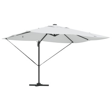 vidaXL Ομπρέλα με Βραχίονα με LED Μπεζ 352x251x265 εκ. Αλουμίνιο