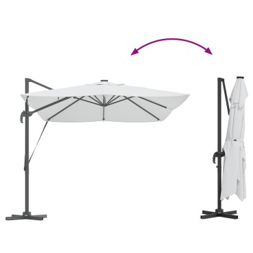 vidaXL Ομπρέλα με Βραχίονα με LED Μπεζ 352x251x265 εκ. Αλουμίνιο