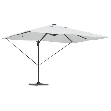 vidaXL Ομπρέλα με Βραχίονα με LED Μπεζ 352x251x265 εκ. Αλουμίνιο
