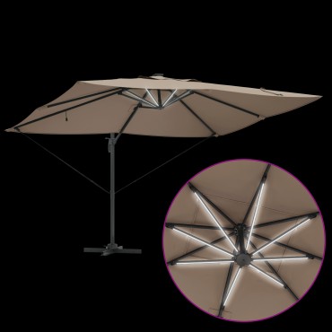 vidaXL Ομπρέλα με βραχίονα Roma με LEDs Ταμπά 352x251x265 cm Αλουμίνιο