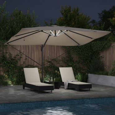 vidaXL Ομπρέλα με βραχίονα Roma με LEDs Ταμπά 352x251x265 cm Αλουμίνιο
