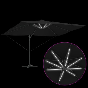 vidaXL Ομπρέλα με βραχίονα Roma με LEDs Μαυρη 352x251x265 εκ. Αλουμίνιο
