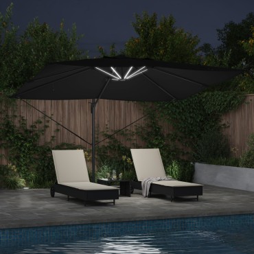vidaXL Ομπρέλα με βραχίονα Roma με LEDs Μαυρη 352x251x265 εκ. Αλουμίνιο