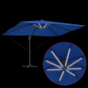 vidaXL Ρώμη Ομπρέλα Βραχίονα με LEDs Azure Μπλε 352x251x265 εκ. Αλουμίνιο