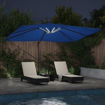 vidaXL Ρώμη Ομπρέλα Βραχίονα με LEDs Azure Μπλε 352x251x265 εκ. Αλουμίνιο