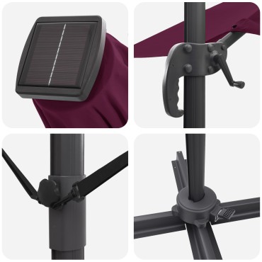 vidaXL Cantilever Roma Parasol με LEDs Μπορντώ 352x251x265 εκ. Αλουμίνιο