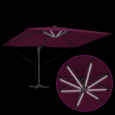 vidaXL Cantilever Roma Parasol με LEDs Μπορντώ 352x251x265 εκ. Αλουμίνιο