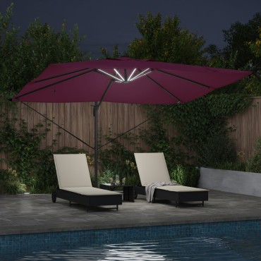 vidaXL Cantilever Roma Parasol με LEDs Μπορντώ 352x251x265 εκ. Αλουμίνιο