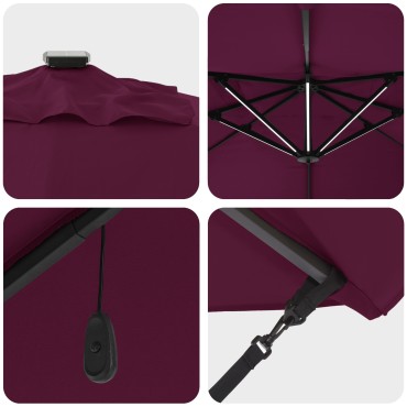 vidaXL Cantilever Roma Parasol με LEDs Μπορντώ 352x251x265 εκ. Αλουμίνιο
