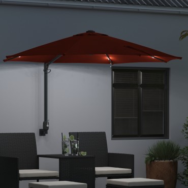 vidaXL Ομπρέλα Κήπου Τοίχου με LEDs Πορτοκαλί 248 cm