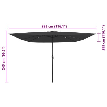 vidaXL Τετράγωνη Ομπρέλα Κήπου με LED Φώτα 295x245 εκ. Ανθρακί