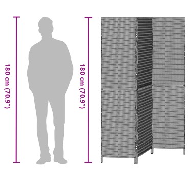 vidaXL Διαχωριστικό Δωματίου Μαύρο 146x180cm συνθετικό ρατάν 1 τεμ.