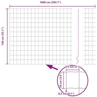 vidaXL Φράχτης Εuro 1,4x10 m Σίδηρος με επικάλυψη PVC Πράσινο 1000x140cm