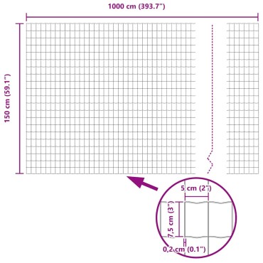 vidaXL Φράχτης Εuro 1,5x10 m Σίδηρος με επικάλυψη PVC Πράσινο 1000x150cm