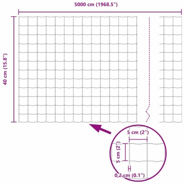 vidaXL Φράχτης Εuro 0,4x50 μ. Σίδηρος με επικάλυψη PVC Γκρι 5000x40cm