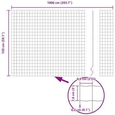 vidaXL Euro Fence 1.5x10 μ Γαλβανισμένος Χάλυβας 1000x0.2x150cm