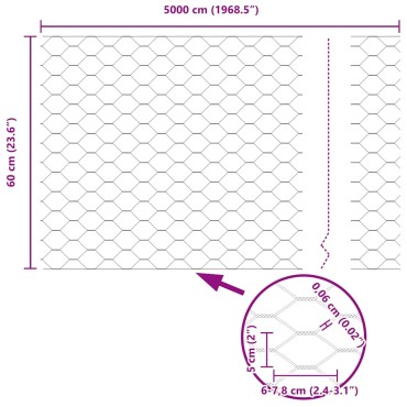 vidaXL Φράχτης Εξαγώνου 0,6x50 μ. Γαλβανισμένος χάλυβας Ασημί