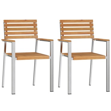 vidaXL Καρέκλα Κήπου 2 τεμ. Φυσικό Λάδι Στερεό Ξύλο Τίκ 56x54,5x87cm
