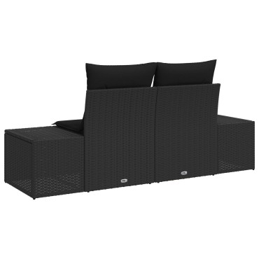 vidaXL Καναπές Κήπου 2 Θέσεων με ΑποStorage & Μαξιλάρια Μαύρο Πολυ Ράταν 123x62x85cm