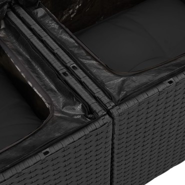 vidaXL Καναπές Κήπου 2 Θέσεων με ΑποStorage & Μαξιλάρια Μαύρο Πολυ Ράταν 123x62x85cm