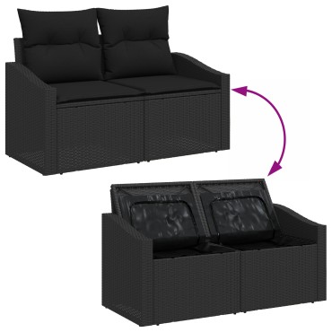 vidaXL Καναπές Κήπου 2 Θέσεων με ΑποStorage & Μαξιλάρια Μαύρο Πολυ Ράταν 123x62x85cm