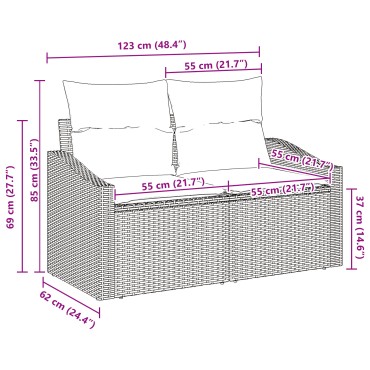 vidaXL Καναπές Κήπου 2 Θέσεων με ΑποStorage & Μαξιλάρια Μαύρο Πολυ Ράταν 123x62x85cm