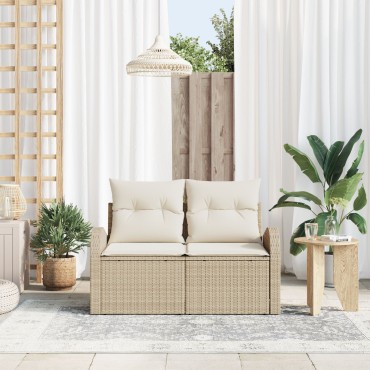 vidaXL Καναπές Κήπου με μαξιλάρι Μπεζ 124x62x69cm συνθετικό ρατάν