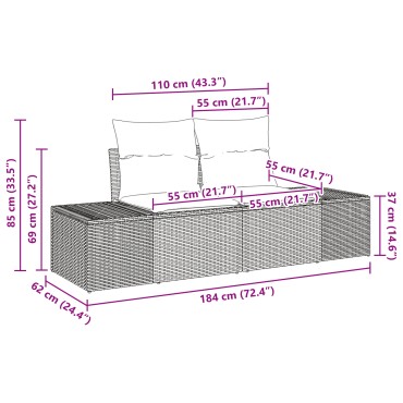 vidaXL Καναπές Κήπου Γκρι 184x62x69cm συνθετικό ρατάν