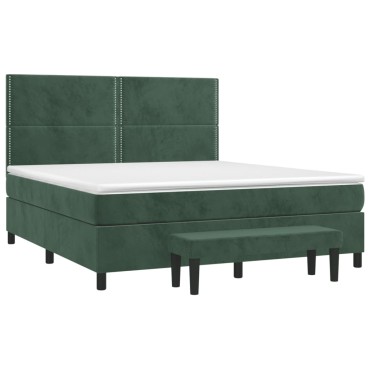 vidaXL Κρεβάτι Boxspring με Στρώμα Σκούρο Πράσινο 160x200εκ. Βελούδινο