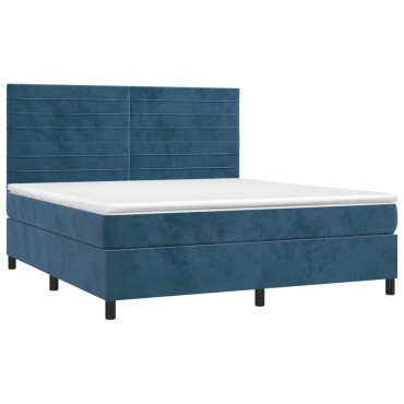 vidaXL Κρεβάτι Boxspring με Στρώμα Σκούρο Μπλε 160x200 εκ. Βελούδινο