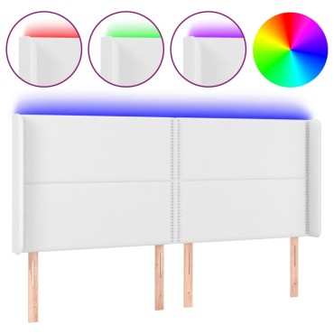 vidaXL Κεφαλάρι Κρεβατιού LED Λευκό 163x16x118/128cm Συνθετ. Δέρμα 1 τεμ.