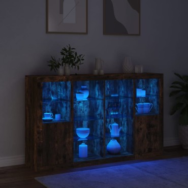 vidaXL Ντουλάπια με Φώτα LED 3 τεμ. Καπνιστή Δρυς Επεξεργασμένο Ξύλο 163x37x100cm