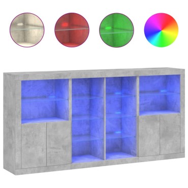 vidaXL Μπουφές με Φώτα LED Γκρι Σκυροδέματος 202x37x100cm 1 τεμ.