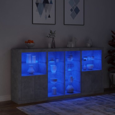 vidaXL Μπουφές με Φώτα LED Γκρι Σκυροδέματος 202x37x100cm 1 τεμ.