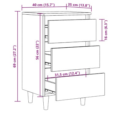 vidaXL Κομοδίνο 40x35x69cm από Επεξεργασμένο Ξύλο 1 τεμ.