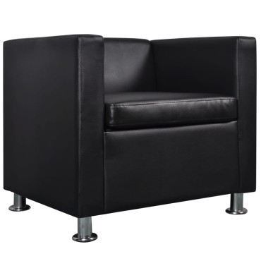vidaXL Πολυθρόνα Cube Μαύρη από Συνθετικό Δέρμα 70x62,5x63cm 1 τεμ.