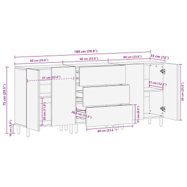vidaXL 3 Έπιπλα Σαλονιού Καφέ 60x33x75cm Μασίφ Ξύλο Ακακίας