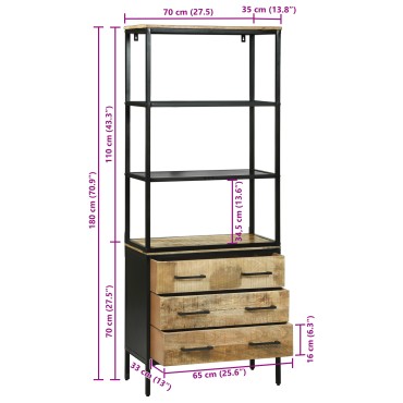 vidaXL Υψηλός 70x35x180cm Καρδιά Σαθρού Ξύλου Μάνγκο 1 τεμ.