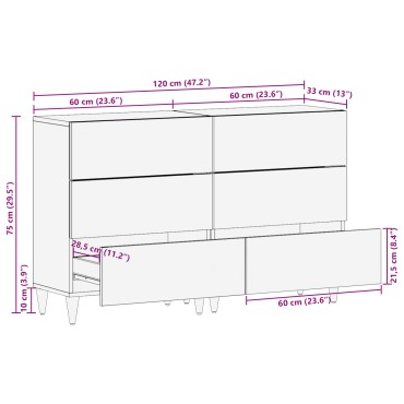 vidaXL Πλαϊνές Ντουλάπες 2 τεμ. Χρώμα Μέλι 60x33,5x75cm Συμπαγές Ξύλο Μάνγκο
