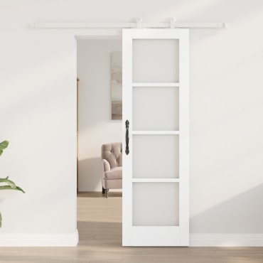vidaXL Συρόμενη Πόρτα με Σετ Συναρμολόγησης 'ORKDAL' Λευκή Συμπαγές Ξύλο και Γυαλί
