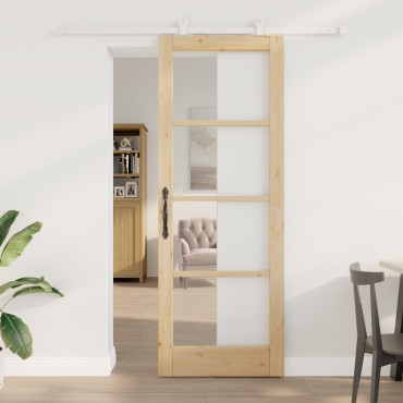 vidaXL Συρόμενη Πόρτα με Σετ Υλικών 'ORKDAL' Μασίφ Ξύλο & Γυαλί
