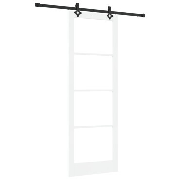 Συρόμενη Πόρτα με Σετ Hardware vidaXL "ORKDAL" Λευκή Συμπαγής Ξύλο και Γυαλί