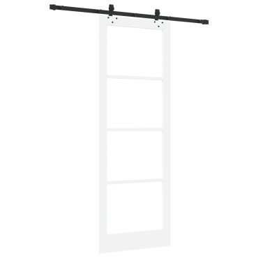 Συρόμενη Πόρτα με Σετ Hardware vidaXL "ORKDAL" Λευκή Συμπαγής Ξύλο και Γυαλί