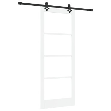 Συρόμενη Πόρτα vidaXL με ΧHardware Set 'ORKDAL' Άσπρο Συμπαγές Ξύλο & Γυαλί, Εσωτερική Πόρτα vidaXL με Γυαλί 'ORKDAL' Άσπρη 86x211x4 cm